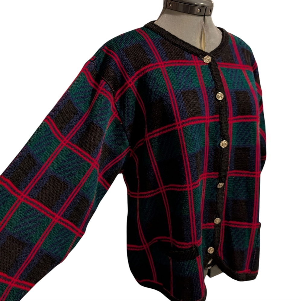 Vintage Tally Ho Women's Plaid Knit Cardigan Sweater Size 1X